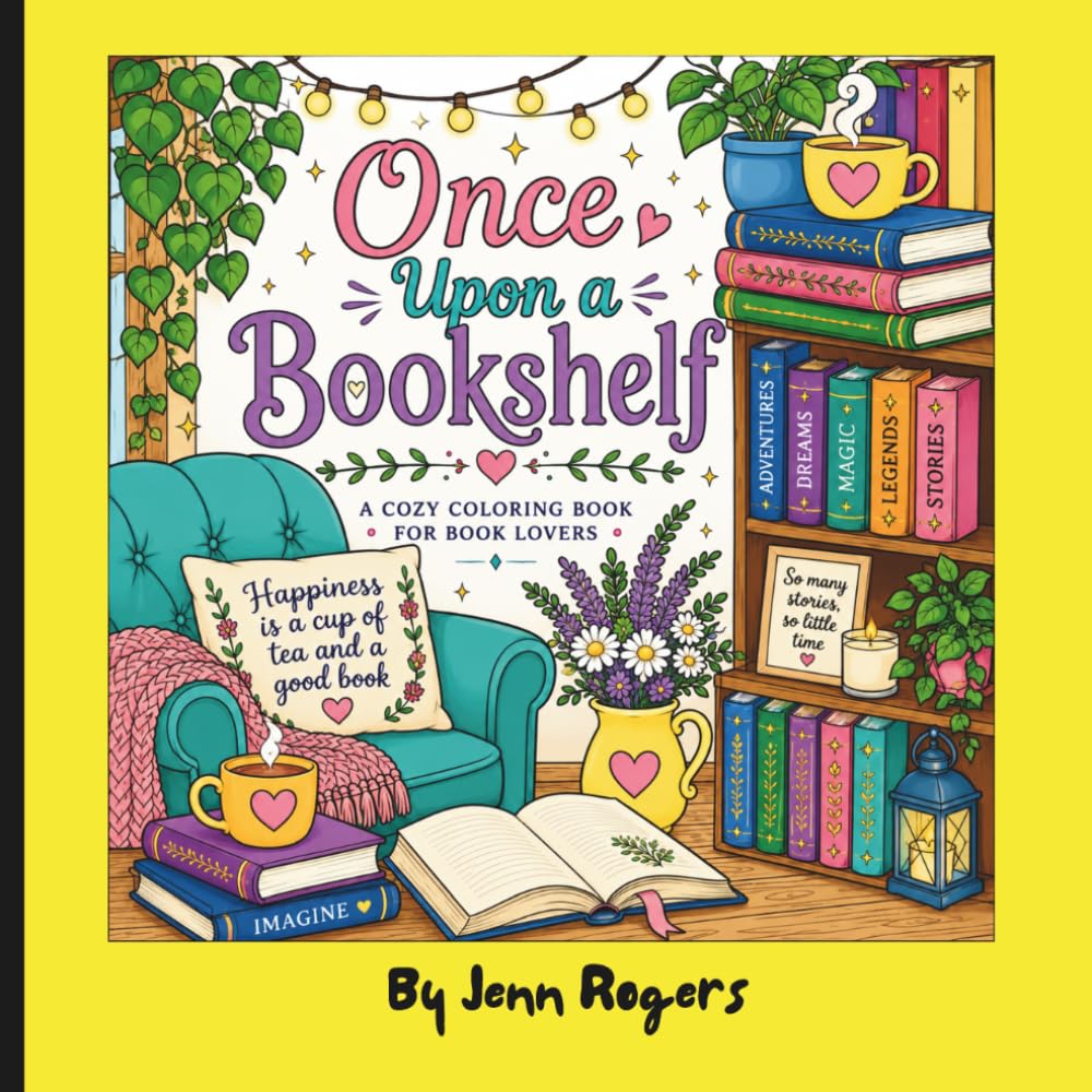 Once Upon a Bookshelf: A Cozy Adult Coloring Book for Book Lovers Featuring Reading Nooks, Libraries, Bookstores, Bookshelves, Literary Quotes, and Relaxing Stress-Relief Designs