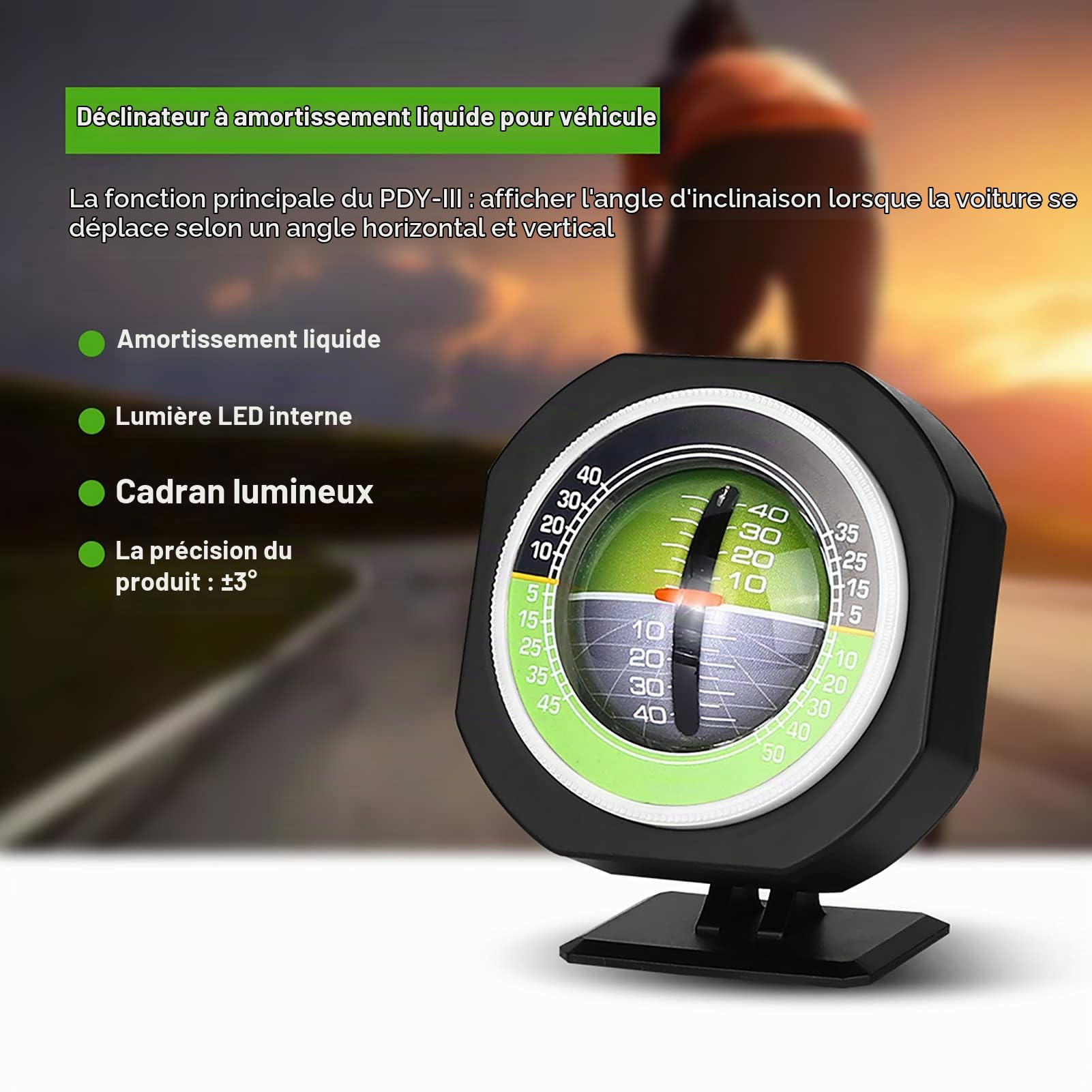 Tiiyee Inclinomètre de Voiture, indicateur de Pente à LED Lumineux extérieur jauge d'angle d'inclinomètre numérique Outil de Mesure de Boussole Automatique de Haute précision pour véhicul