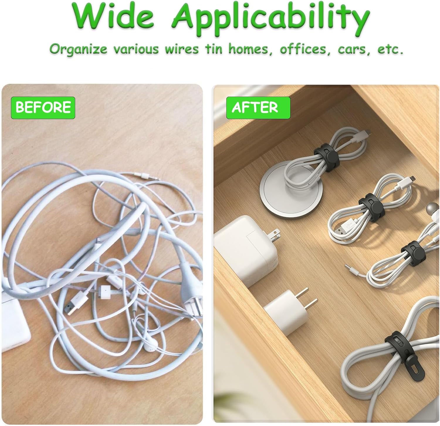 15Pcs Silicone Cable Ties Reusable,Silicone Cable Straps, Multipurpose Elastic Cord Organizer Wrap,Adjustable Cable Strap Tie for Bundling and Fastening Cable Cords Wires, Earphone, Phone Charger