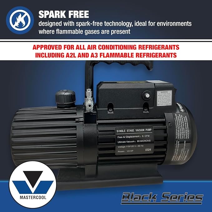 Bomba de vacío Mastercool 90066-BL-SF 6 CFM, monofásica, antichispa, 110/120V miniatura 3