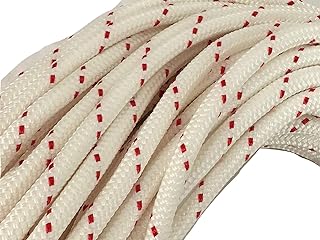Yacht Braid Premium Polyester Rope 3/8 inch, White/Red (50 feet)