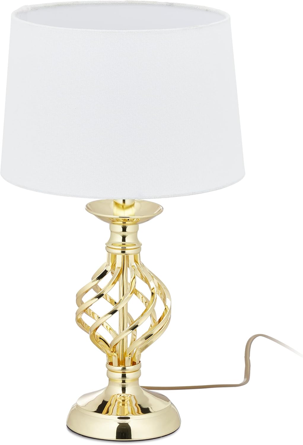 Relaxdays Lámpara Mesita Noche Táctil, Luz Mesa Control Touch, Moderna, con Pantalla, 43,5x25 cm, E14, Dorada y Blanca
