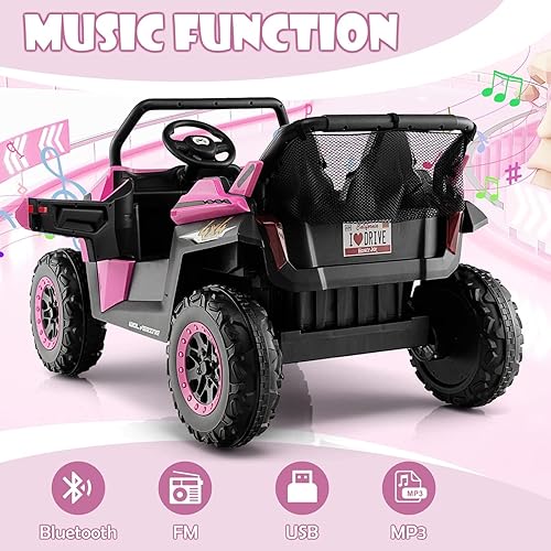 Miniatura 5 de OLAKIDS Vehículo eléctrico de 2 plazas para niños, UTV de 12 V con control remoto, suspensión de resorte, arranque suave, música Bluetooth FM,