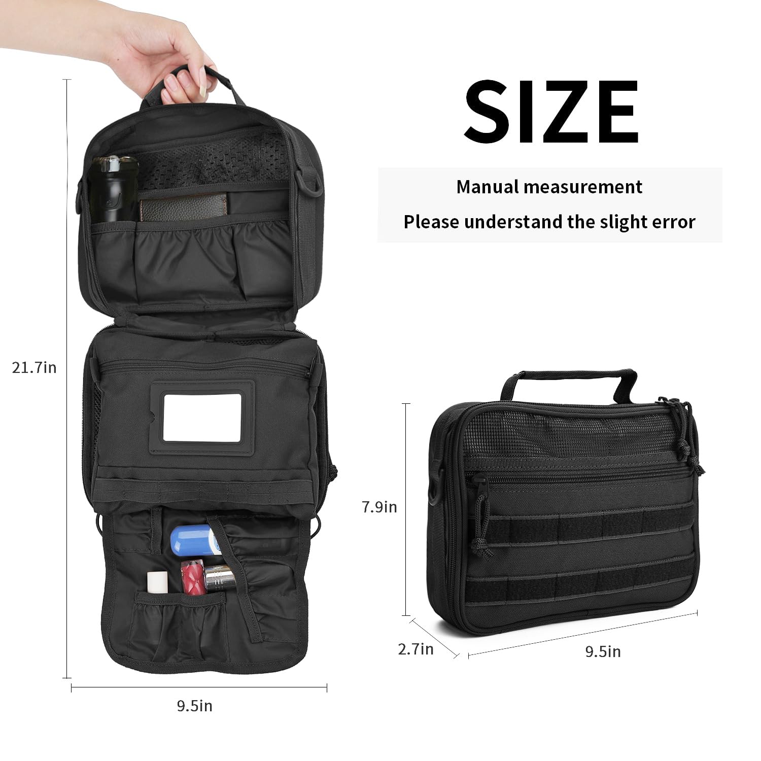 SMONT Taktyczna kosmetyczka dla mężczyzn, 24 cm wiszący zestaw Dopp do golenia torba higieniczna do podróży łazienki, Czarny, Molle/Taktyczny