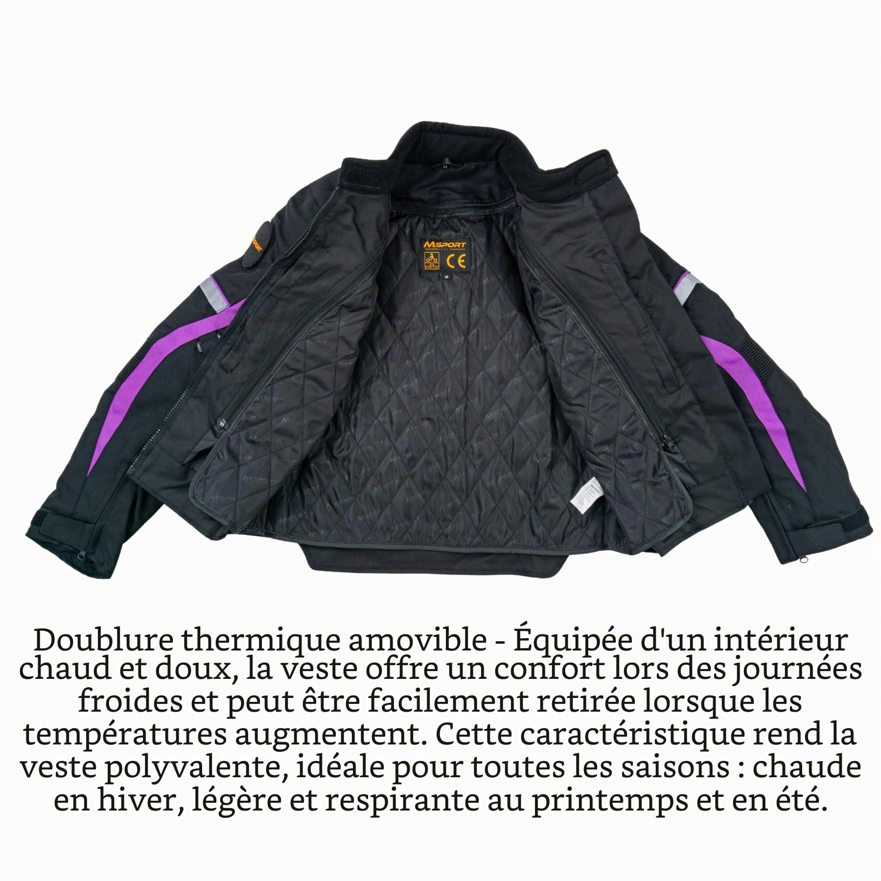 Veste Moto Imperméable Femme, Veste avec Doublure Amovible et Protections