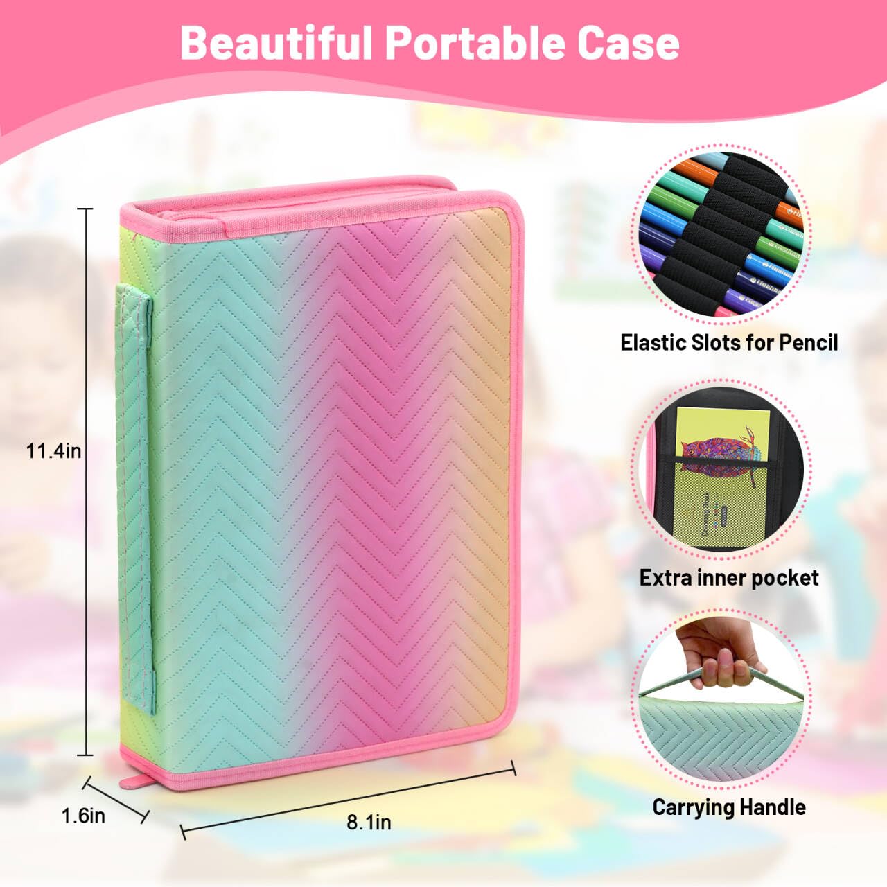 Daerthotk Colored Pencil Case 80 Slots Pencil Holder with Zipper Closure Large Capacity for Watercolor Pens, Organizer for Artist - Image 2