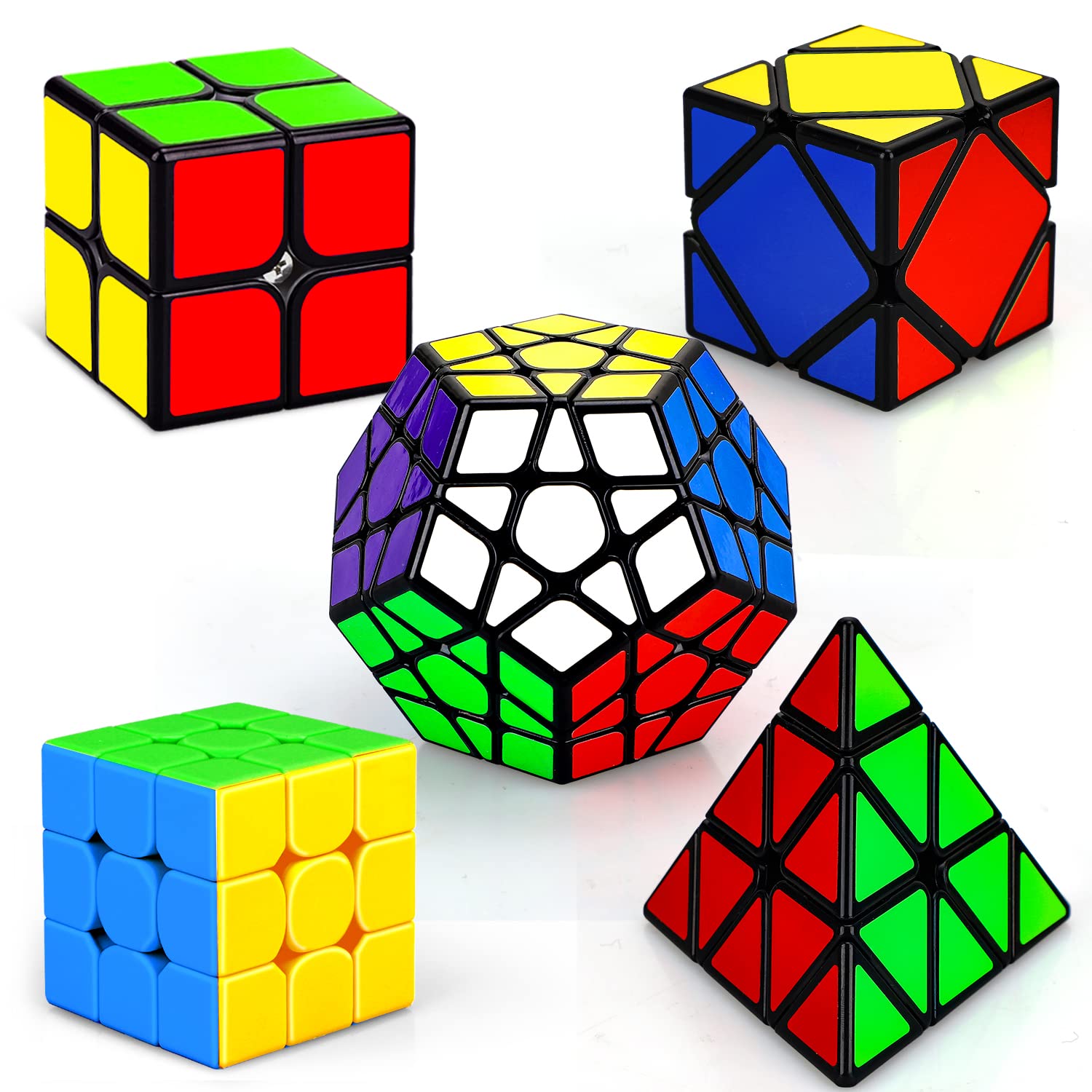 STEAM Life Educational Speed Cube Set 5 Pack Magic Cube | Includes Speed Cubes 3x3, 2x2 Speed Cube, Pyramid Cube, Megaminx Cube Puzzle Cube Bundle Magic Cubes Collection for Kids & Adults