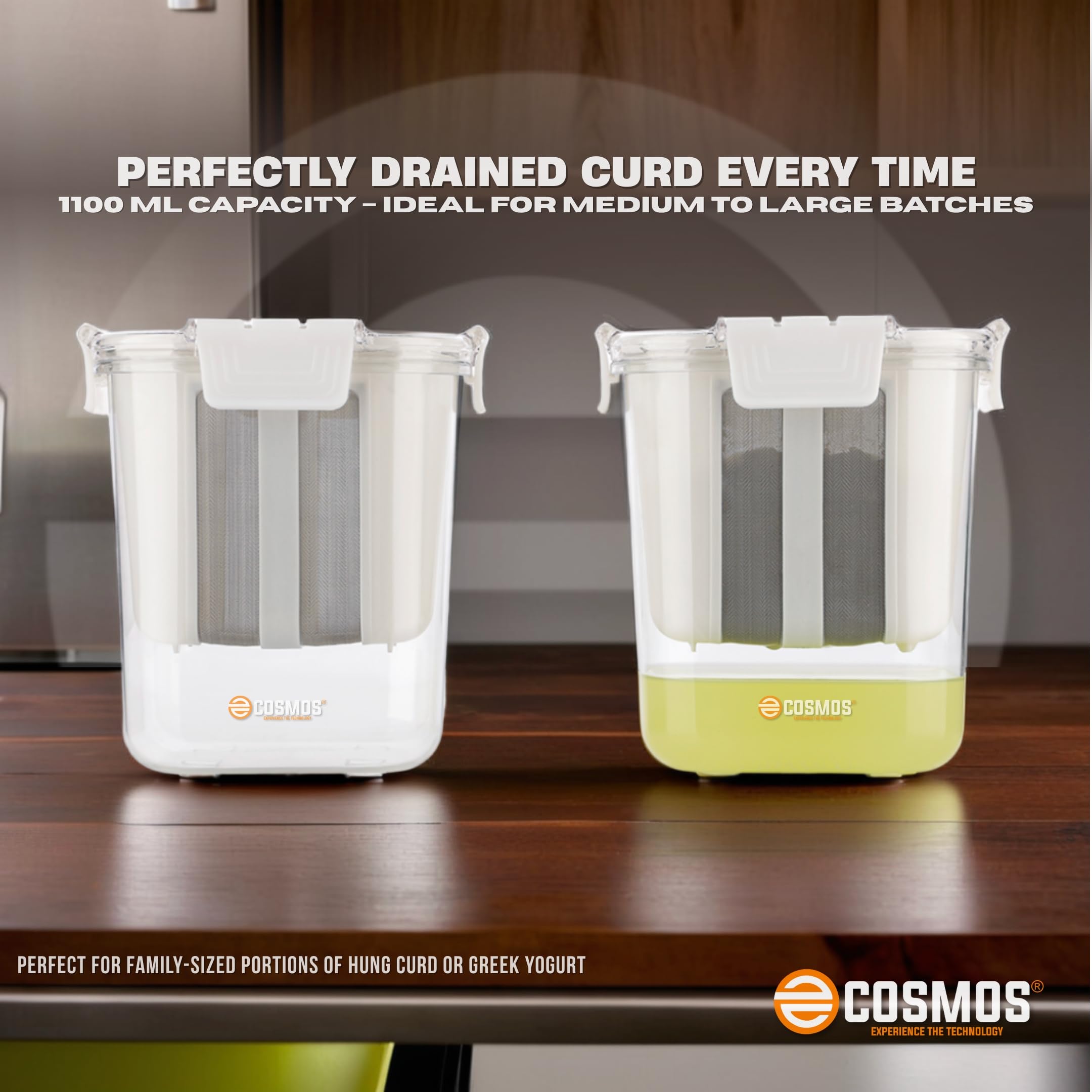 E-COSMOS® Plastic Multipurpose Greek Yogurt & Curd Maker Hung Curd - 1800ml | Durable, BPA-Free | Easy Homemade Yogurt & Cheese (Greek Yogurt Maker) (Large) image 3