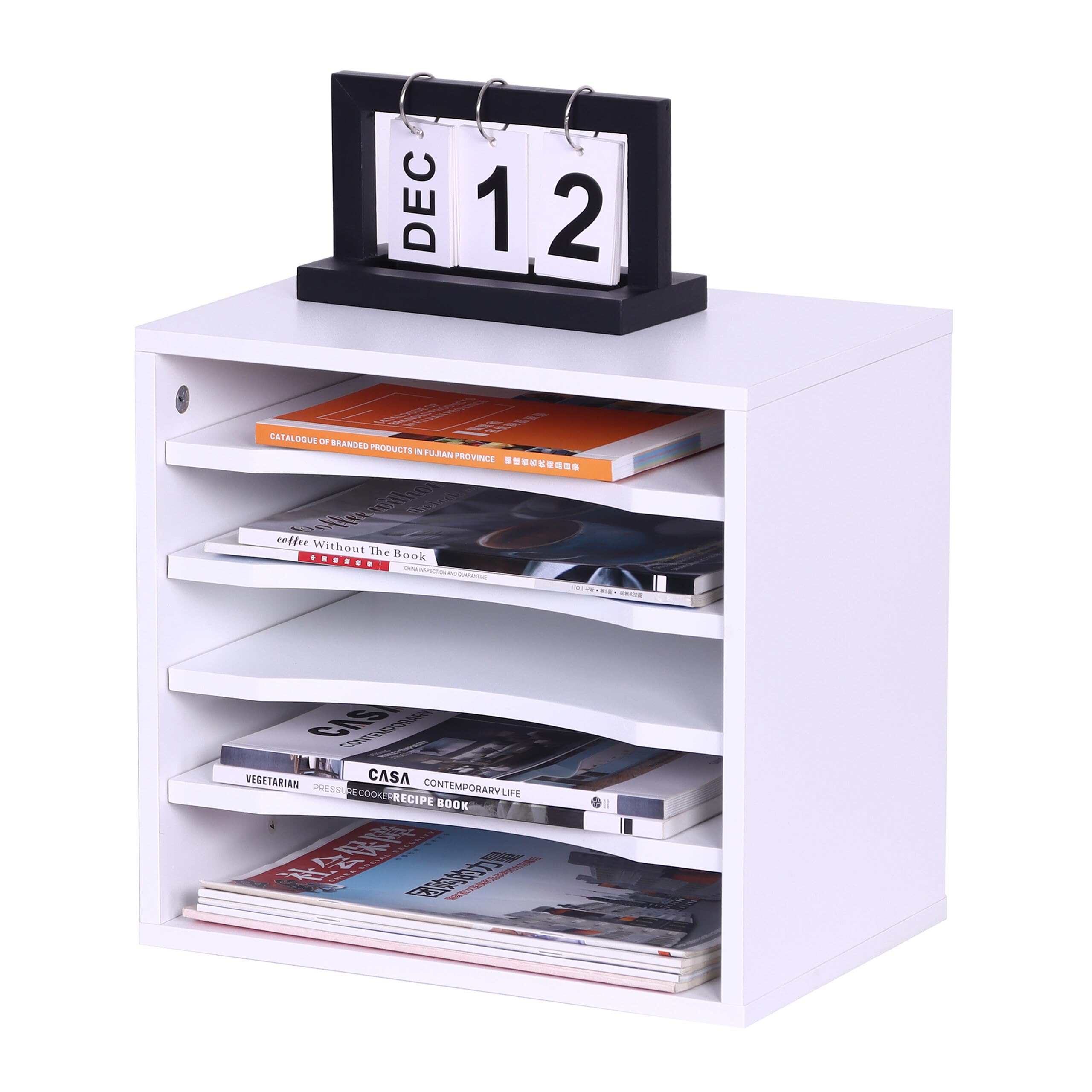 Relaxdays Organiseur de Documents, 5 Compartiments, classeur de Bureau HBT : 33 x 35,​5 x 25 cm, Blanc