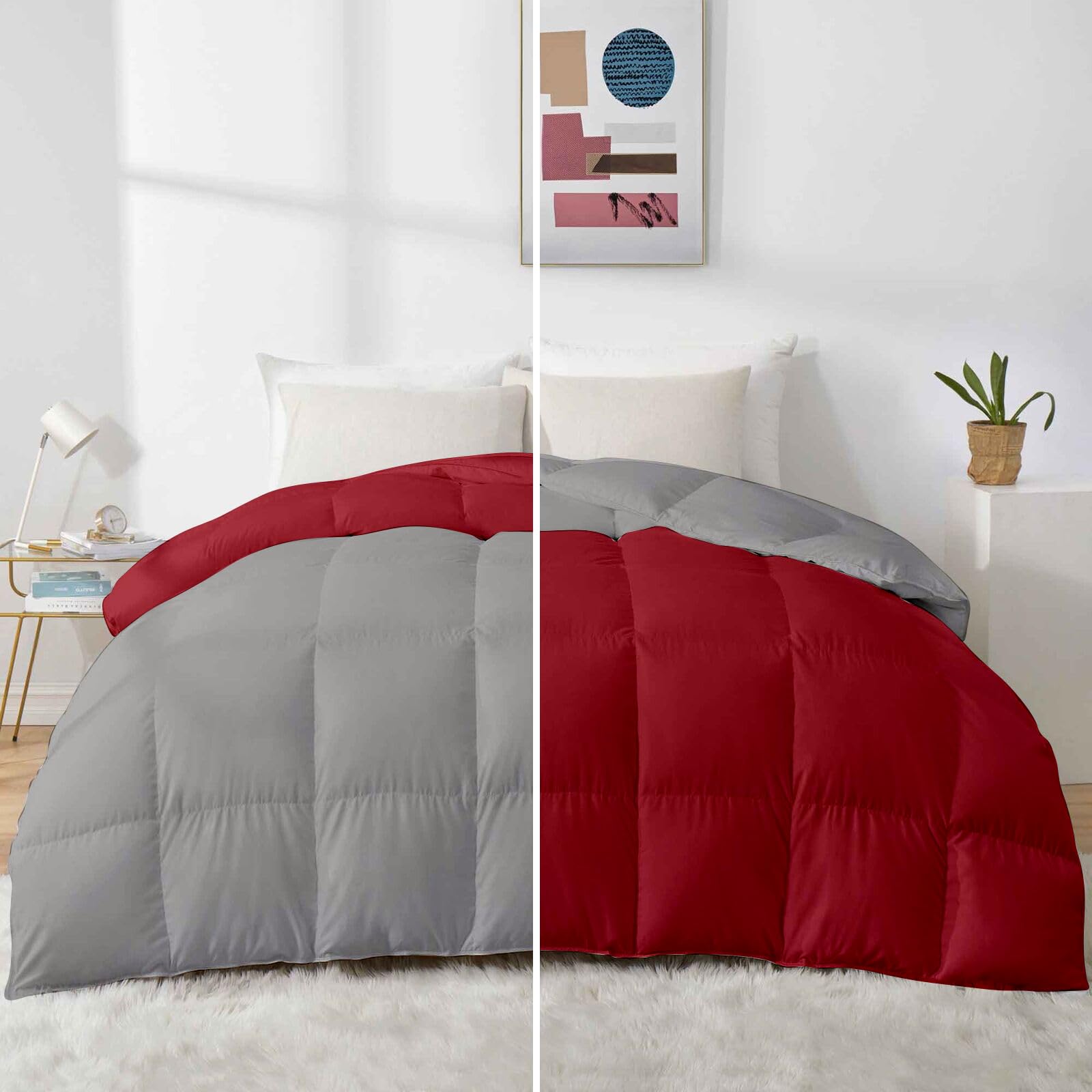 Razzai Quilt Single Bed 500 GSM Winter Comforter (60" x 90" Inches/152cm x 228cm) - Single Bed Comforter|Silver/Burgundy