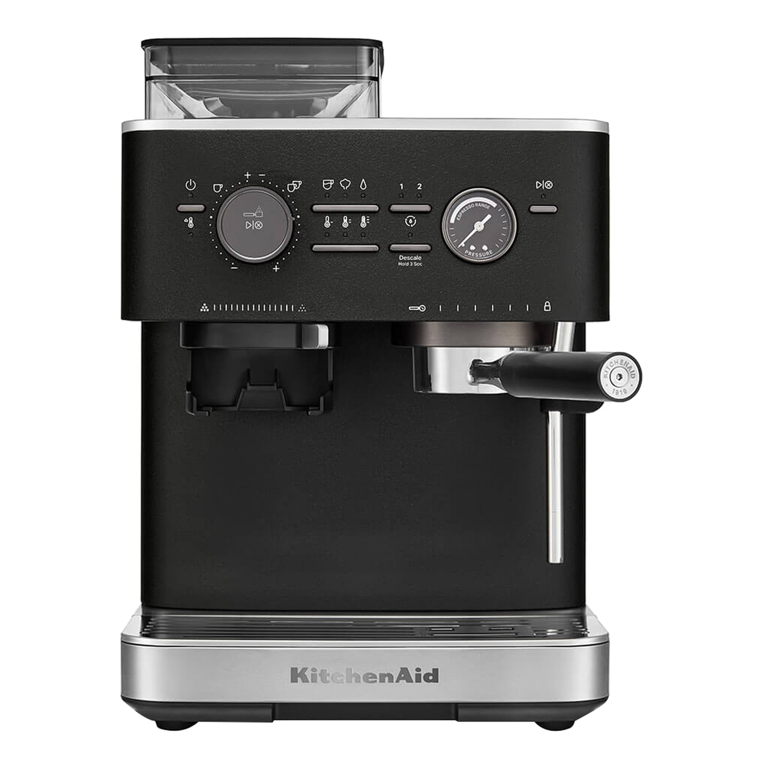 KitchenAid Semi-Automatic Espresso Machine, Integrated Conical Burr Grinder, 15-Bar Pump, Smart Dosing Technology, Professional 58mm Portafilter, Steam Wand, 2.5L Water Tank, Cast Iron Black