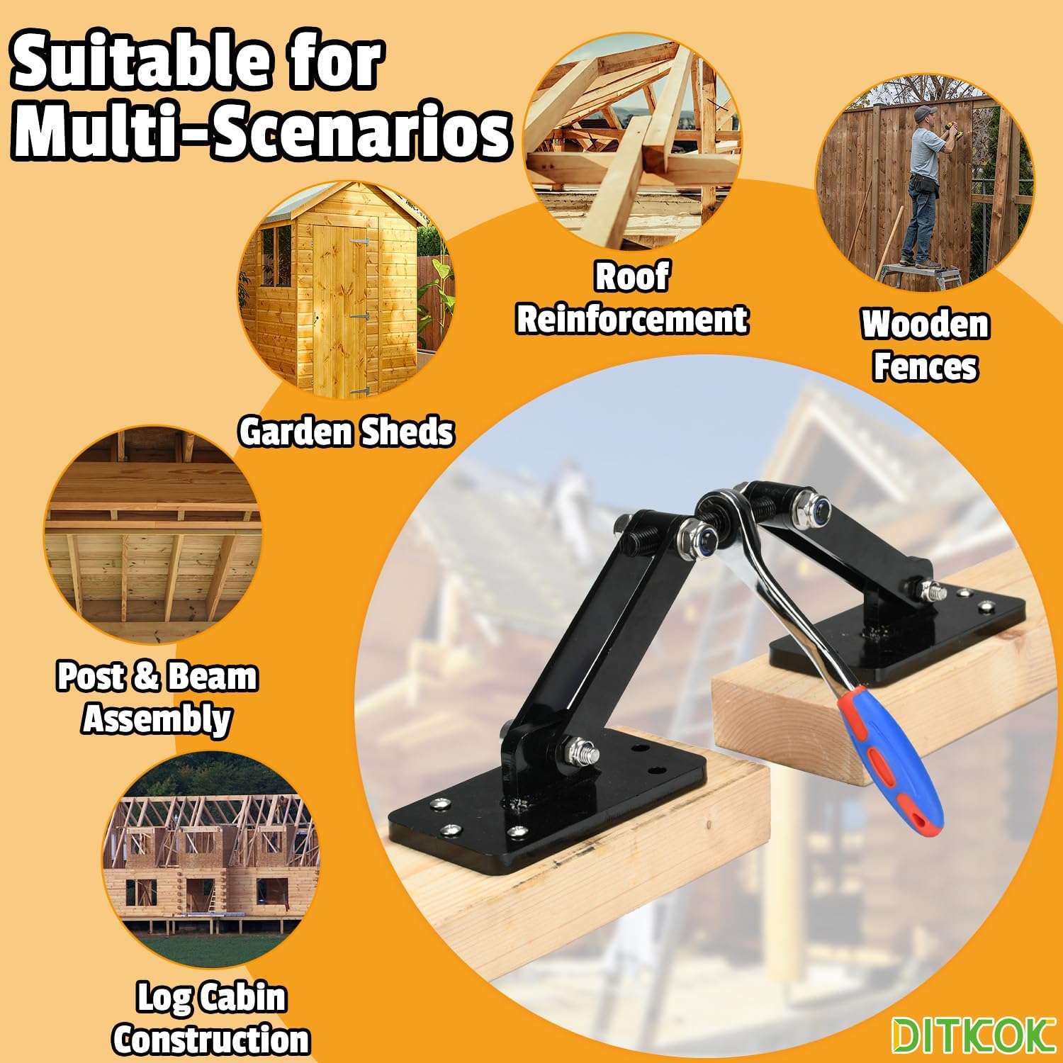 Heavy Duty Beam Puller Tool with Plates, Wall Puller Framing Tool with Ergonomic Reversible Ratchet, Framing Puller For Mass Timber, CLT, Post & Beam, and ZIP Panels, Clamping Travel 4.53"