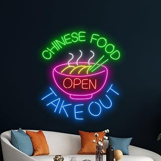 Chinese Noodles Neon Sign, Custom Large Chinese Food Led Light Signs for Chinese Restaurant, Fast food restaurant, Wedding, Birthday Party Wall Decoration Personalized Gift.Size:28inches