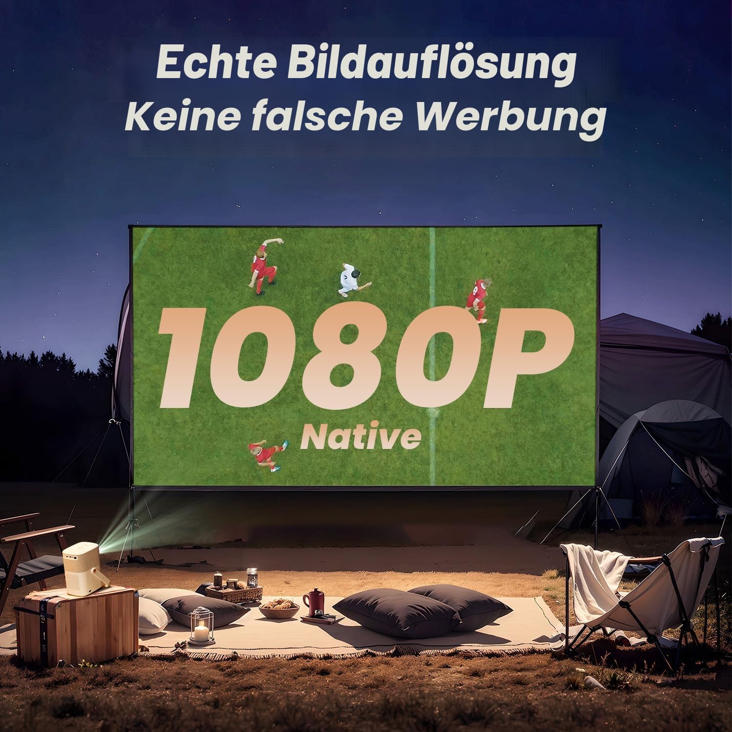 Beamer Outdoor mit wiederaufladbarem Akku, Beamer Sound von JBL, Native 1080P FHD Tragbarer Projektor mit WiFi 6 und Bluetooth, Autofokus Beamers Heimkino für Outdoor Home (K.H Edition)