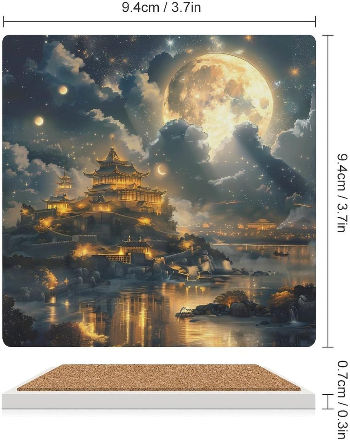 Tower Palace Coaster for Drinks Square Ceramic Table Coasters Stone Mat Crafts 4PCS Home Kitchen Decor