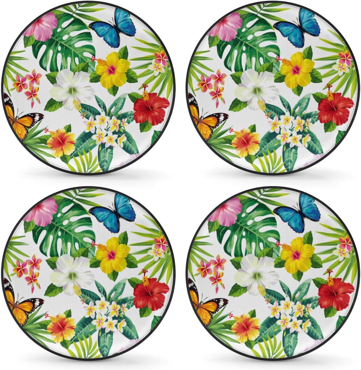 Tropical Butterfly Tire Covers Portable Spare Tire Cover Soft Durable Waterproof Dustproof Set of 4 Bags 15 Inches for Car Truck SUV Trailer Camper