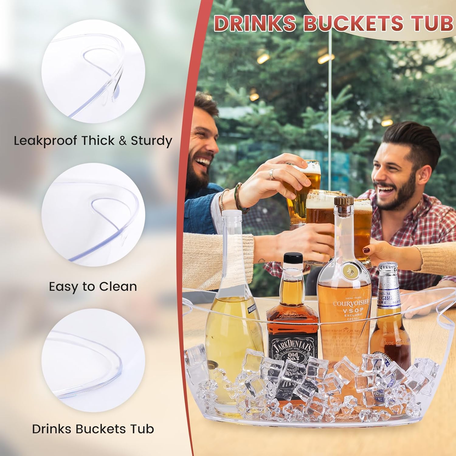 2-Pack Clear Ice Bucket Set – Beverage Tub & Champagne Bucket,Perfect for Mimosa Bar Supplies,Ice Buckets for Parties,and Events
