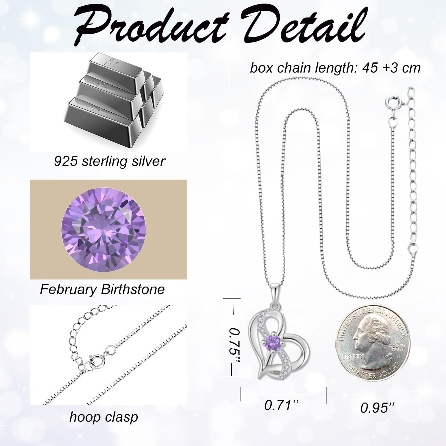 Love Heart Necklace for Women 925 Sterling Silver Infinity Pandent Necklace with Cubic Zirconia Jewelry for Her Birthday Christmas - Image 6