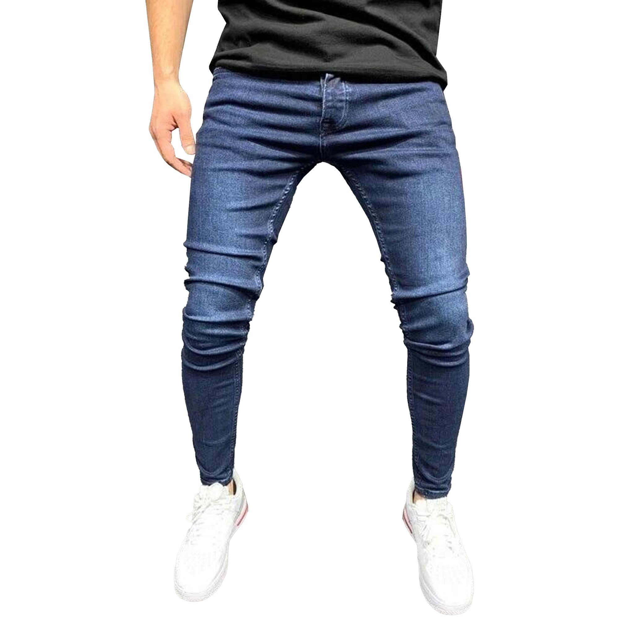 Men Skinny Elasticity Pencil Denim Pants Classic Fit Skinny Tight Jeans Pants Comfy Tight Stretch Denim Pant