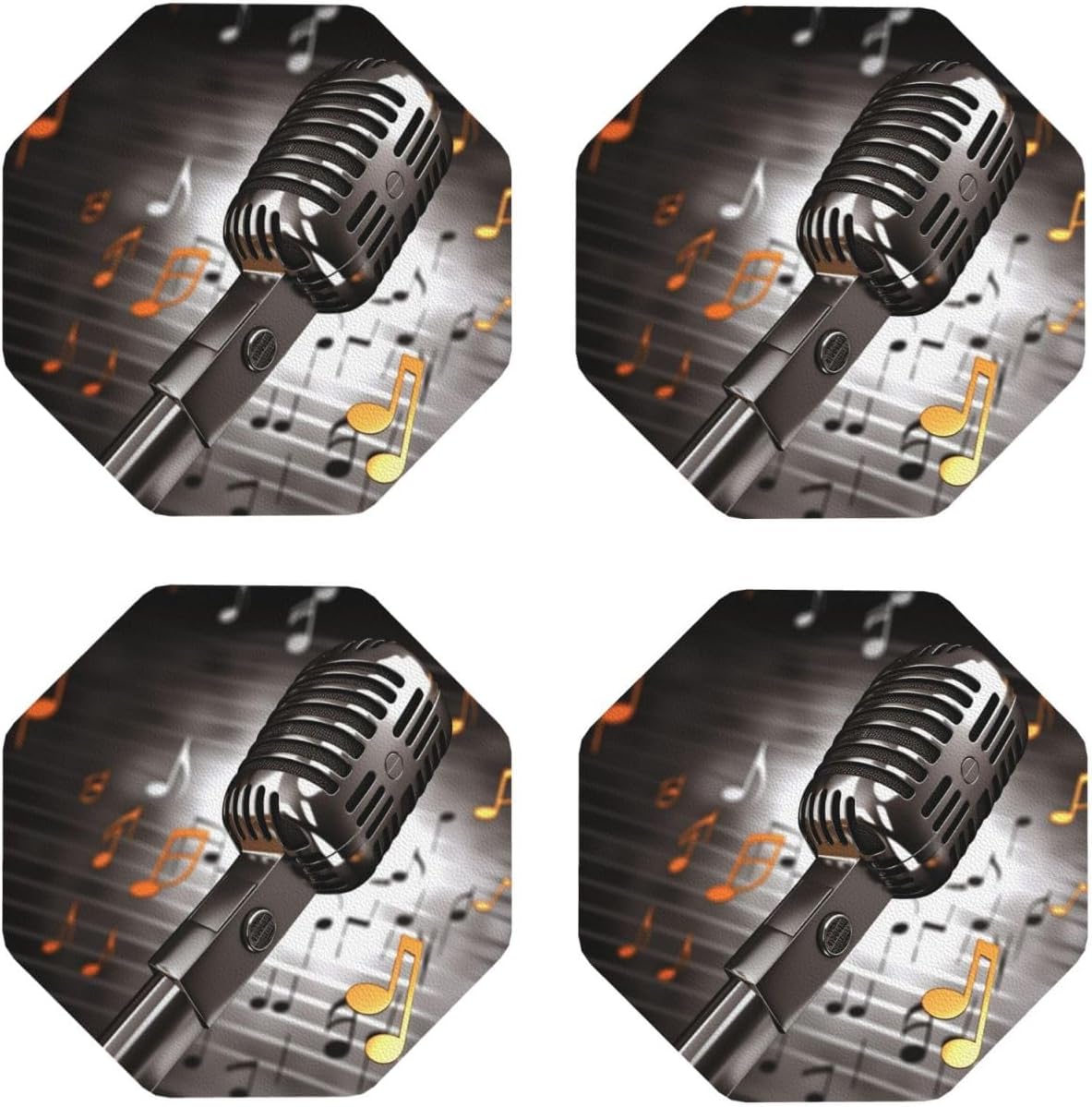 Microphone with Music Notes Leather Drink Coasters Set of 4 Waterproof Bar Coasters Modern Cup Mat Pad for Cup Kitchen Bar Home Decor Housewarming Gift image 2