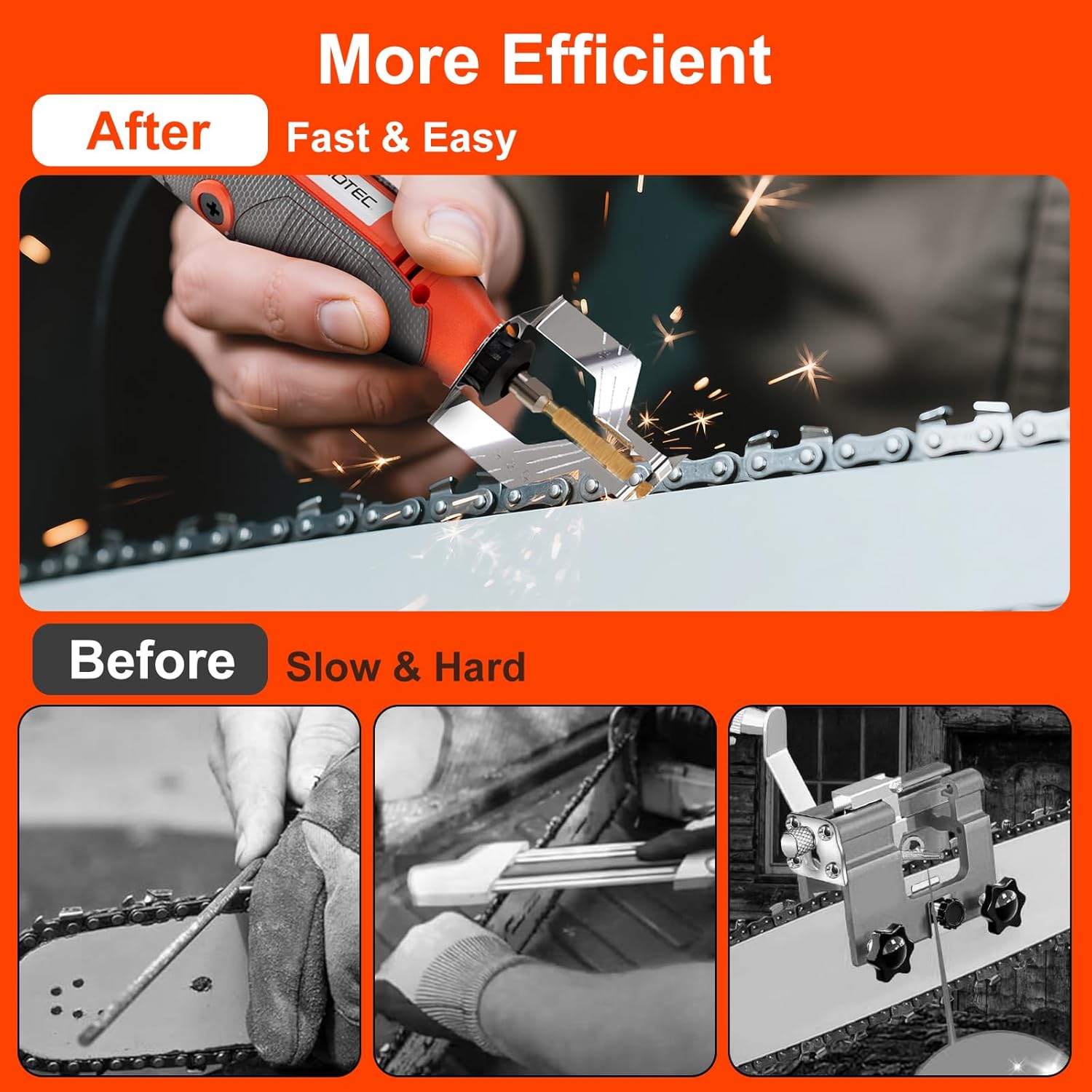 NEO-TEC Electric Chainsaw Sharpener Kit On-Saw Quick Sharpening Tool with Angle Guide 6 Titanium Diamond Bits Restores Dull Chains in Minutes for Forestry Professionals and DIY Yard Work