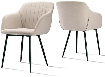 Sillas de Comedor 2 Unidad Aspecto de Lino Beige Sillas de Cocina con reposabrazos para Comedor Salón Cocina Dormitorio y Sala de Recepción