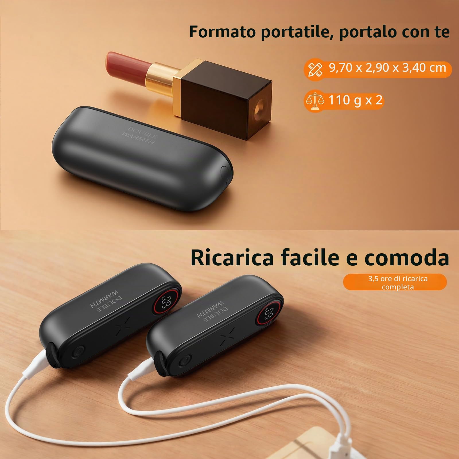 SUPPOU Scaldamani Ricaricabili Magnetico 2 in 1,5000 mAh*2 pezzi, Scaldamani Elettrico,3 Livelli di Calore,Fino a 60℃,Portatile USB-C, Calore per Campeggio,Sci,Escursioni,Caccia,Golf,Regalo