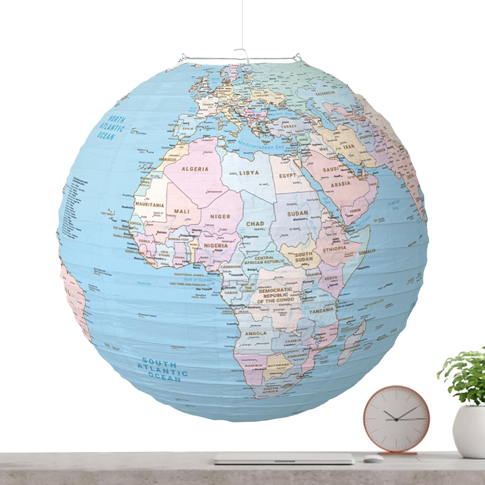 Lanterna Di Carta A Tema Mappa Del Mondo - Diametro 30 Cm, Decorazione Sospesa Per Feste, Aule, Eventi A Tema Viaggio