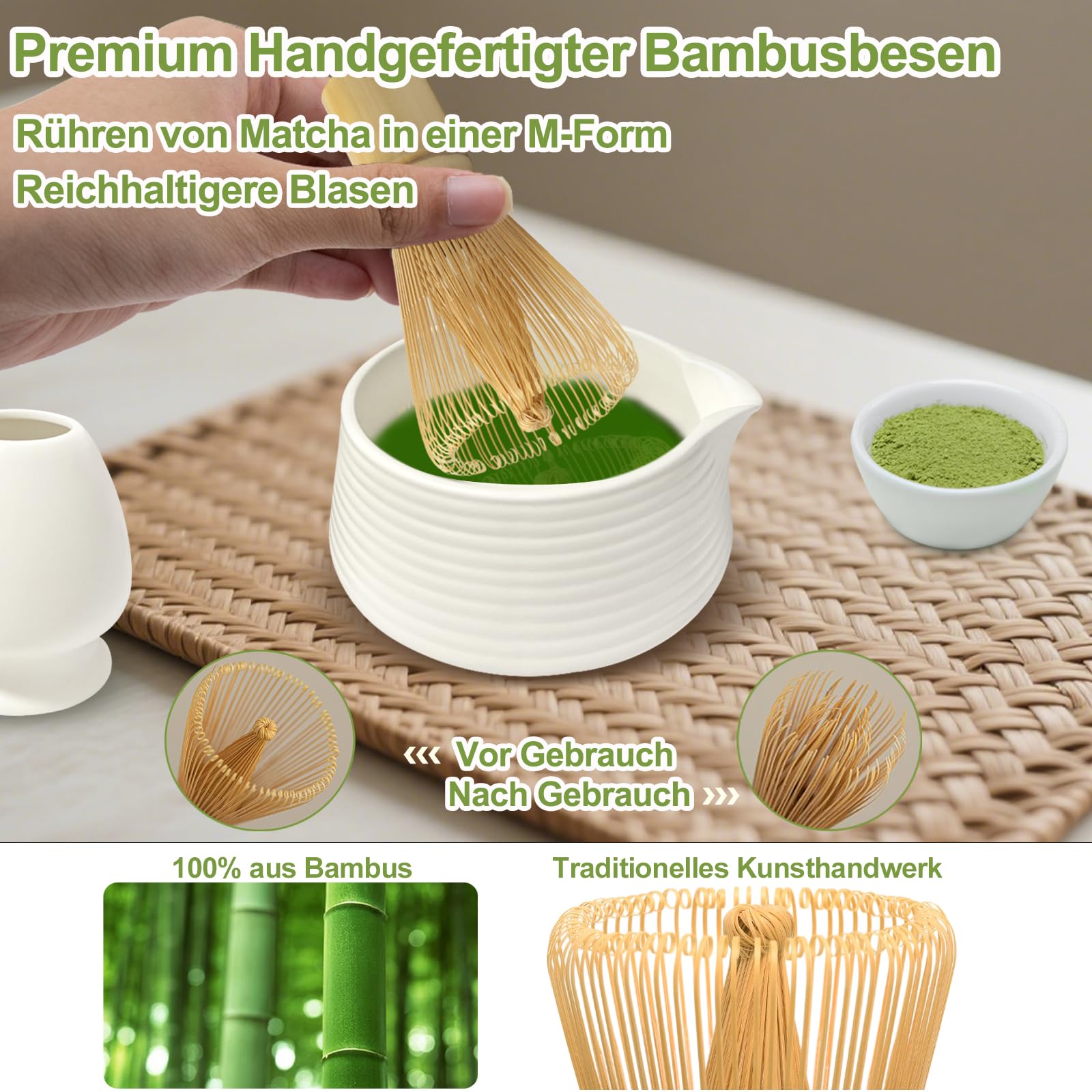 6-teiliges Matcha Set - Mit Schale, Bambusbesen & Zubehör Für Teezeremonie