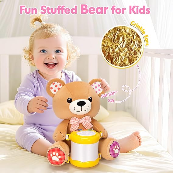V-Opitos Baby Toys 6-12 Months, Stuffed Bear with Light Up Musical Drum