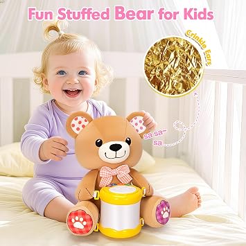 V-Opitos Baby Toys 6-12 Months, Stuffed Bear with Light Up Musical Drum