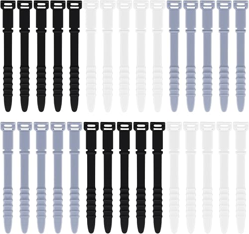 30 bridas de silicona para cables de goma de 4.5 pulgadas, reutilizables, organizador de cables elásticos para gestión de cables (gris, blanco,