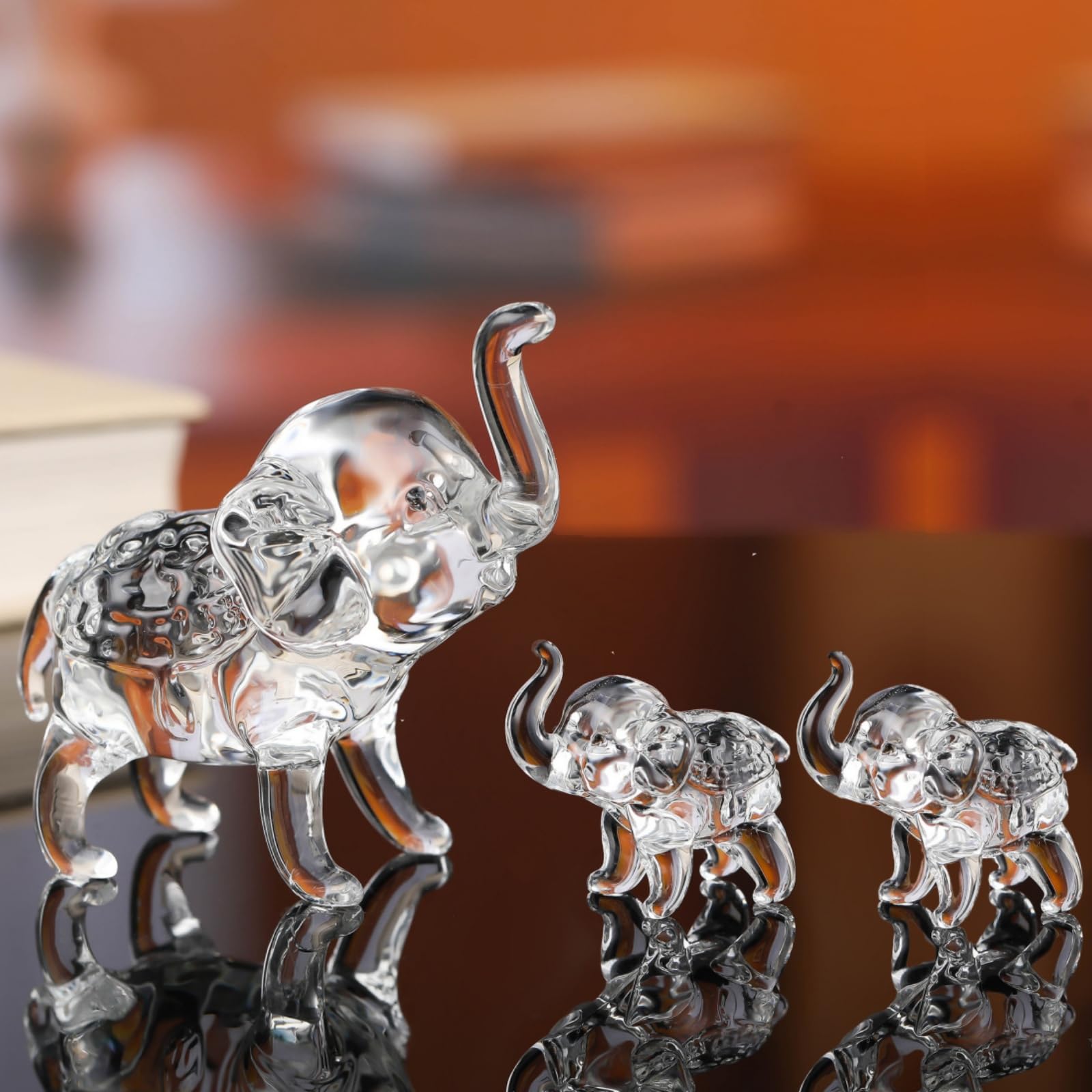 WRINGKIT Set of 3 Elephant Statue, Elephant Decor Brings Good Luck, Crystal Cute Elephants Figurines, Animal Ornament Sculpture for Home, Room, Office, Table Centerpiece, Bookshelfs