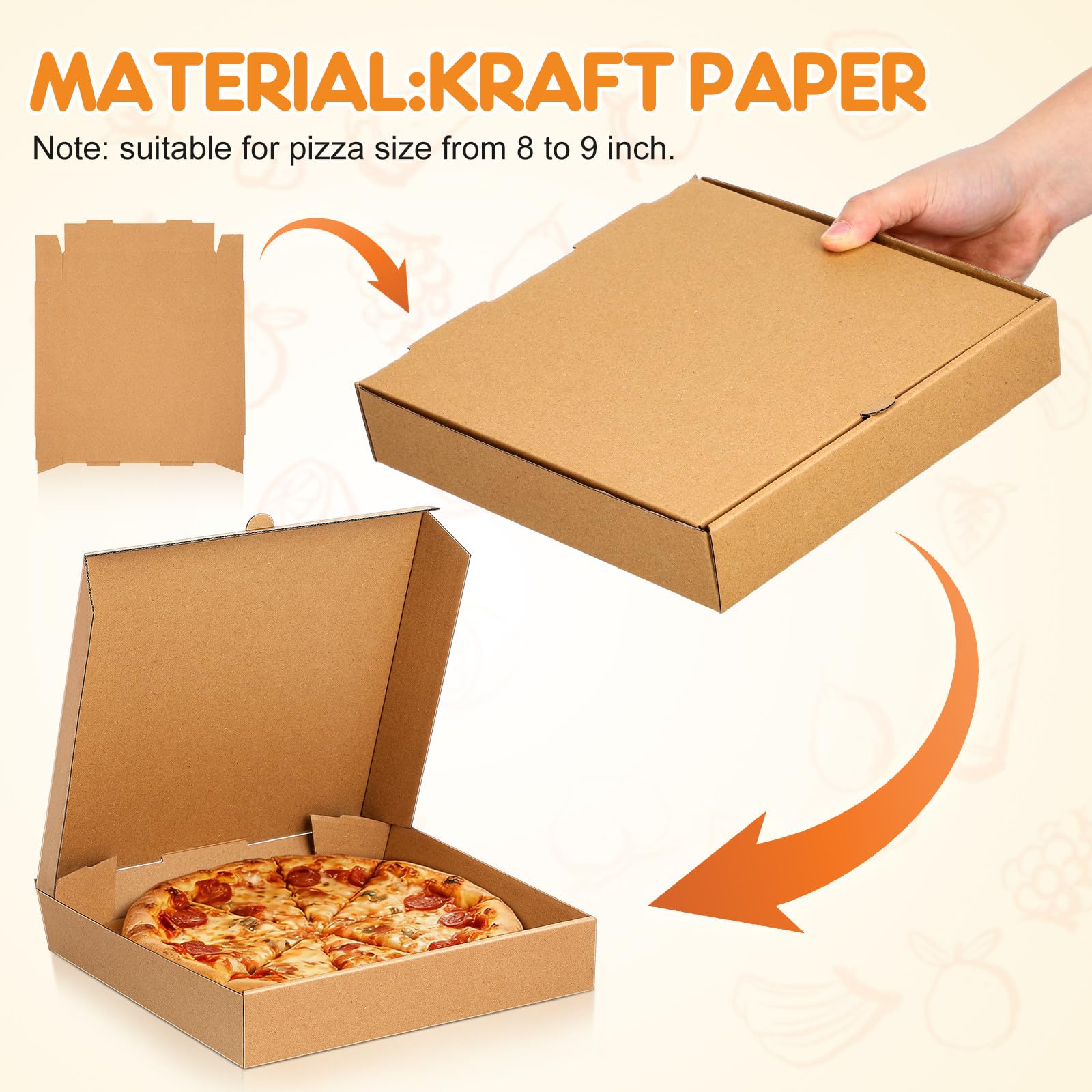 ULTECHNOVO 10 Scatole per Pizza in Carta Kraft per Pizze da 8 a 9 Pollici, Colore Marrone Neutro | Scatole per Alimenti da Asporto in Carta Spessa, Facili da Piegare, Ideali per Pizzerie, Panetterie, Feste, Bar E per Uso Dom