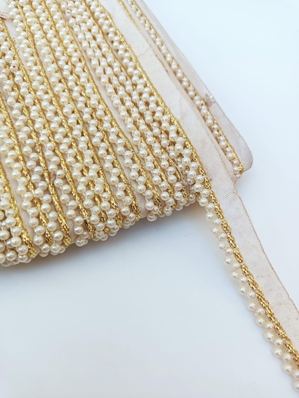 Pearl Beaded Lace Trim,Piping Moti Lace,for Lehenga, Dupatta, blause, Fancy Dress Making,Decoration lace,7 Meters (Small White Moti, 7 Meter)-image-44