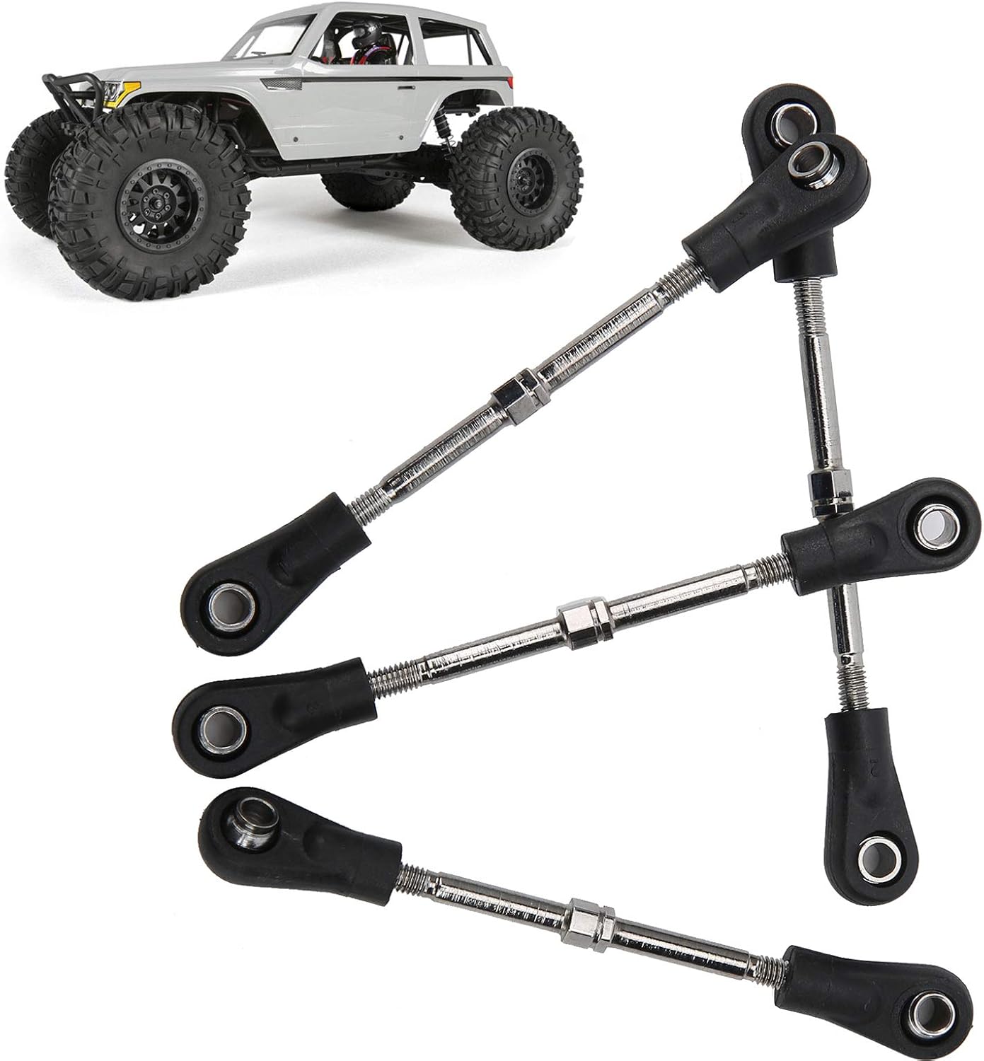 4pcs RC Steering Rod, Linkage Steering Link Rod Adjustable Rear Upper Linkage Rod for 1/10 RC Off Road Car