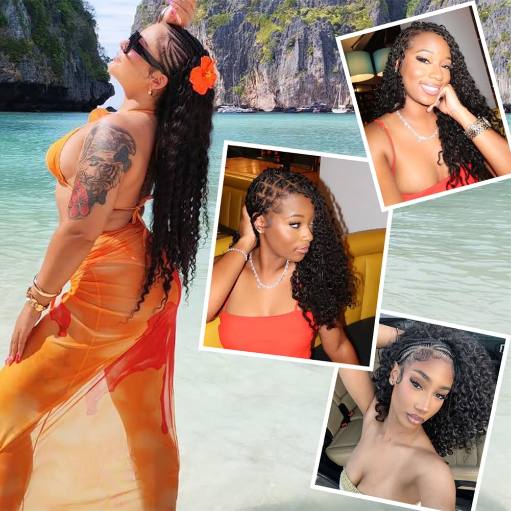 Feather Crochet Human Hair 18inch Curly Miracle Knots Human Crochet Hair Pre‑Separated Invisible Crochet Bundles Lightweight Reusable Hair Extensions for Women Natural Black 120g