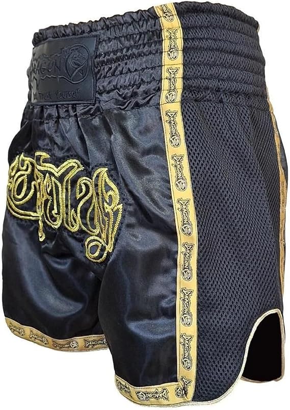 Dragon Thai Nakışlı Kick Boks ve Muay Thai Şortu Siyah MT3090 (Siyah, S)