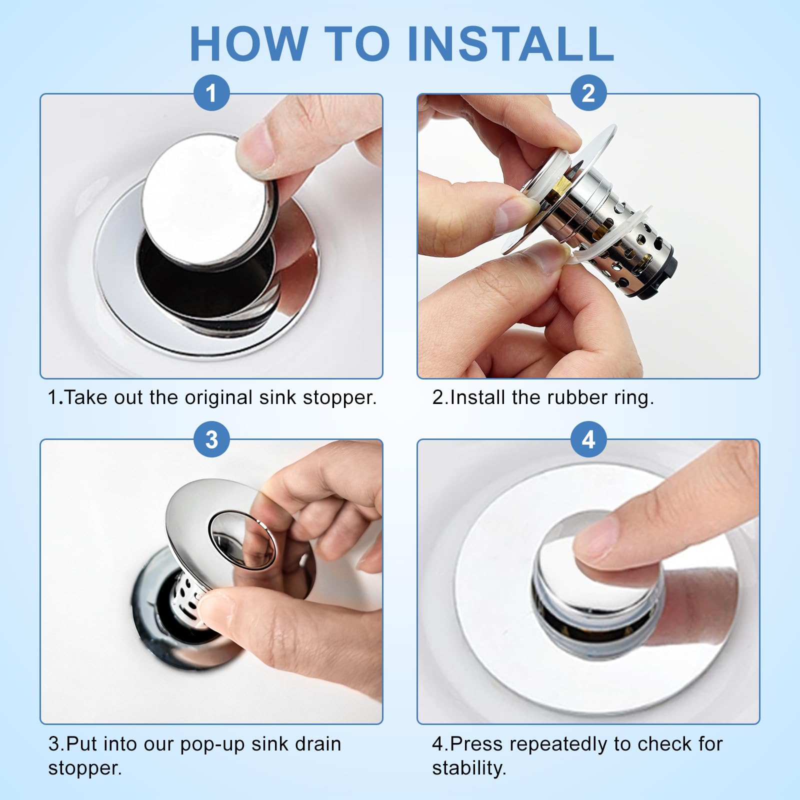 Colador de drenaje 3 en 1 mejorado para fregadero de baño, tapón universal desplegable con cesta de filtro de acero inoxidable extraíble, tapón de fregadero para lavabo de 1.1 a 2.36 pulgadas, núcleo