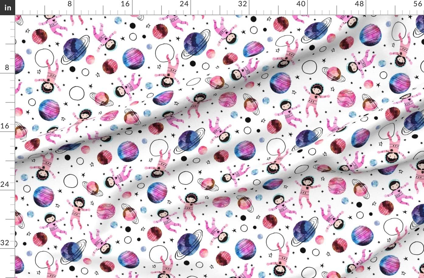 Spoonflower Fabric - Astronaut Celestial Outer Space Planets Sky Girls Kids Room Stars Printed on Organic Cotton Sateen Fabric by The Yard - Sewing Quilting Apparel Home Decor