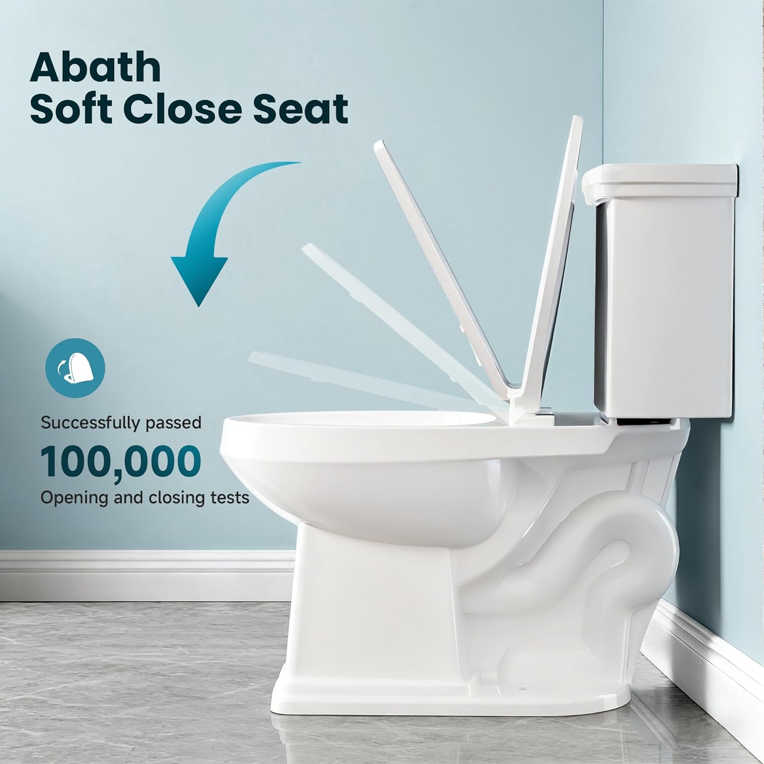 ABath 17" ADA Height Toilet Elongated with Soft Close Seat & 360° TSUNAMI Flush 1.28 GPF, WaterSense/1000g Map Certified, NANO CLEAN Ceramic, Two Piece Modern Toilets for Small Bathrooms, 12" Rough in