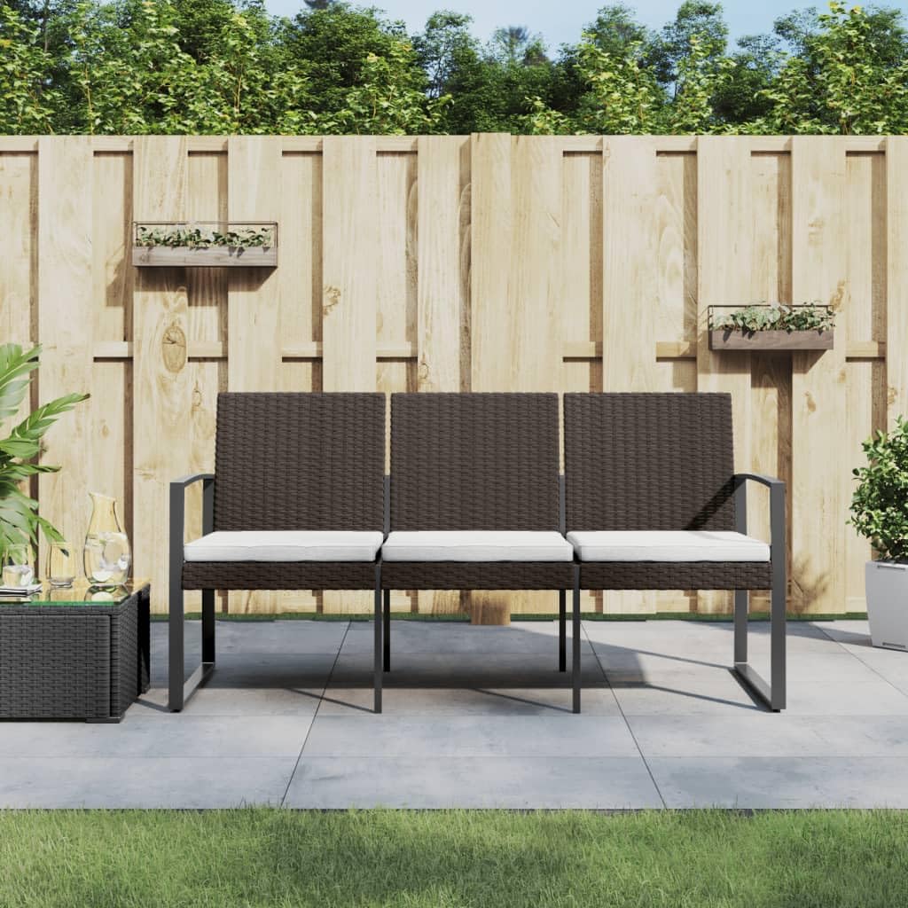 3-Seater Garden Bench Brown PP (Polypropylene) with Rattan Look,3Seater Garden Bench with Comfortable Cushions for Outdoor Use Patio Furniture