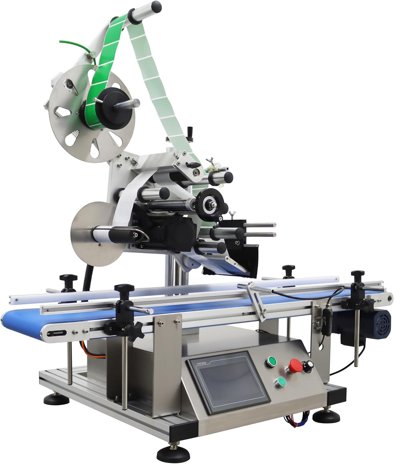 TECHTONGDA Automatic Flat Labeling Machine with Conveyor Label Tape Label Dispenser for Paper Label Gold Label Silver Label Transparent Label Object Height Within 7.8inch