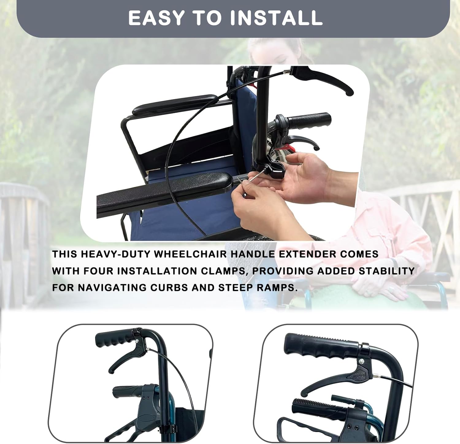 Wheelchair Handle Extenders, (400lbs Weight Capacity) Adjustable Wheel Chair Accessories Adults - Stroller Handle Extender, Extension for Wheelchair, Rallator & Stroller (with Brake)