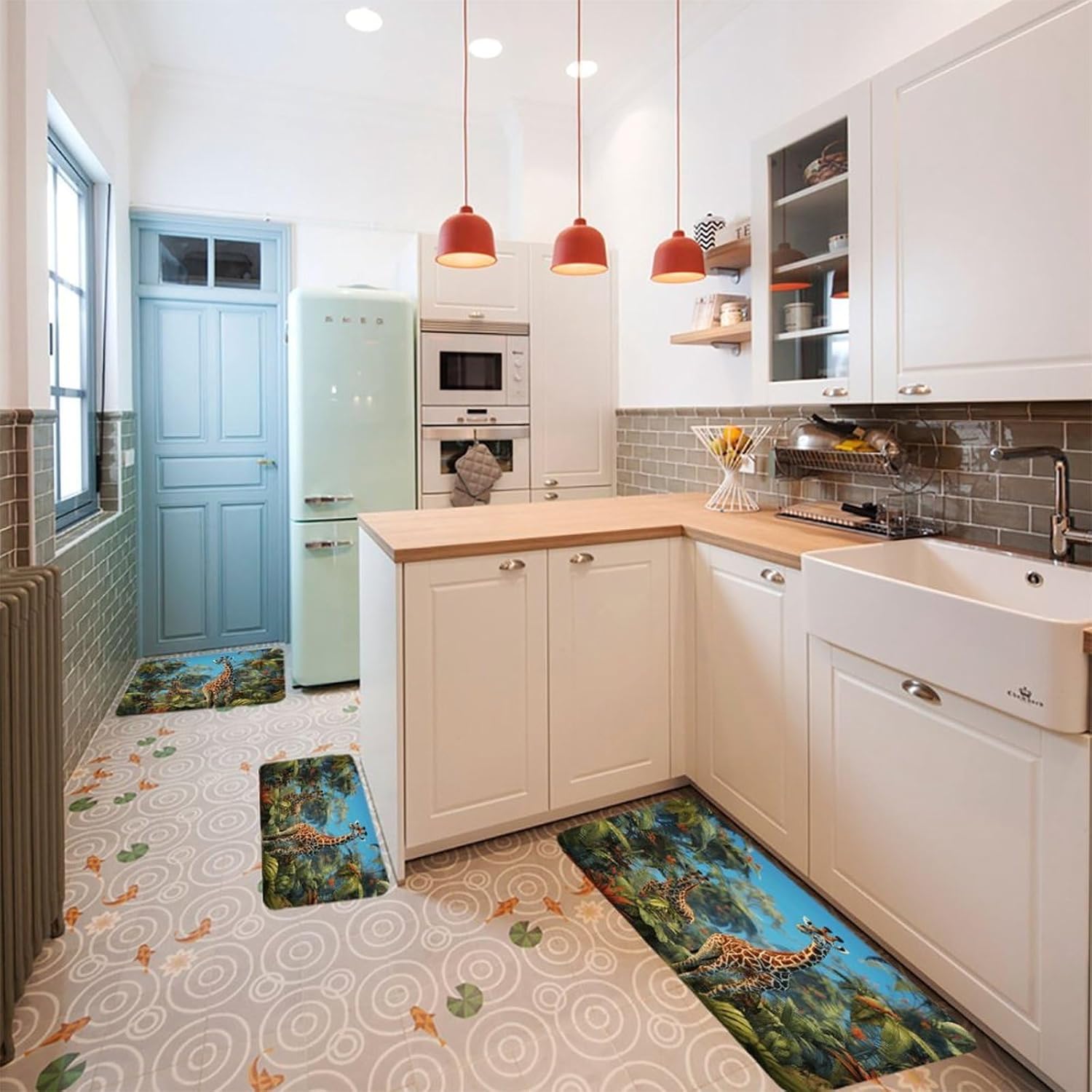 Jungle Giraffe Kitchen Mats for Floor 3PCS Waterproof Low-Profile Kitchen Rugs Floor Mat Non Slip Anti Fatigue Mats Comfort Standing Mat Runner Rug Area Rug 6"x24"+20"x31"+17"x47"