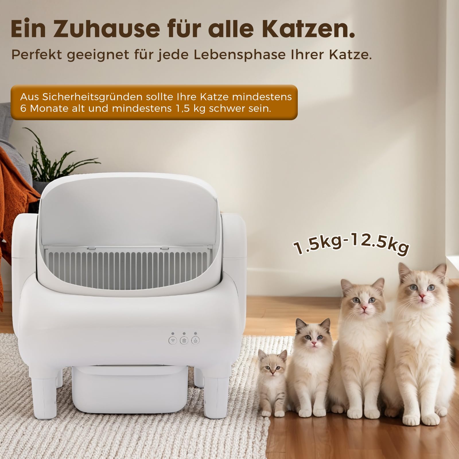GTPLAYER Katzenklo Selbstreinigend, Selbstreinigende Katzentoilette mit Offenem Design, App-Steuerung & Sensoren, Automatisches Katzenklo mit Duftstein, Streumatte, Ideal für Mehrkatzenhaushalte, Weiß