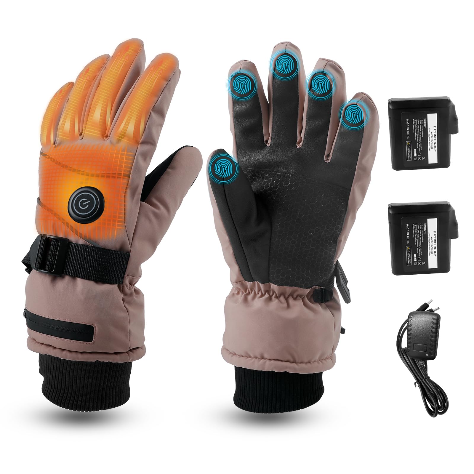 Gants Chauffants pour Homme et Femme, 5000 mAh, Rechargeable, avec écran Tactile, 3 Niveaux 45/50/55 ℃ Gants Chauffants électriques antidérapants pour Cyclisme, Chasse, Ski, Camping