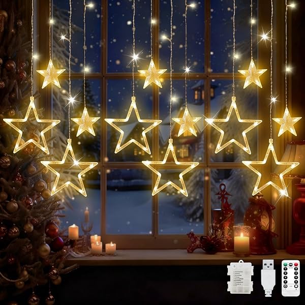 Lypumso 3.5M Star Curtain Lights with Timer