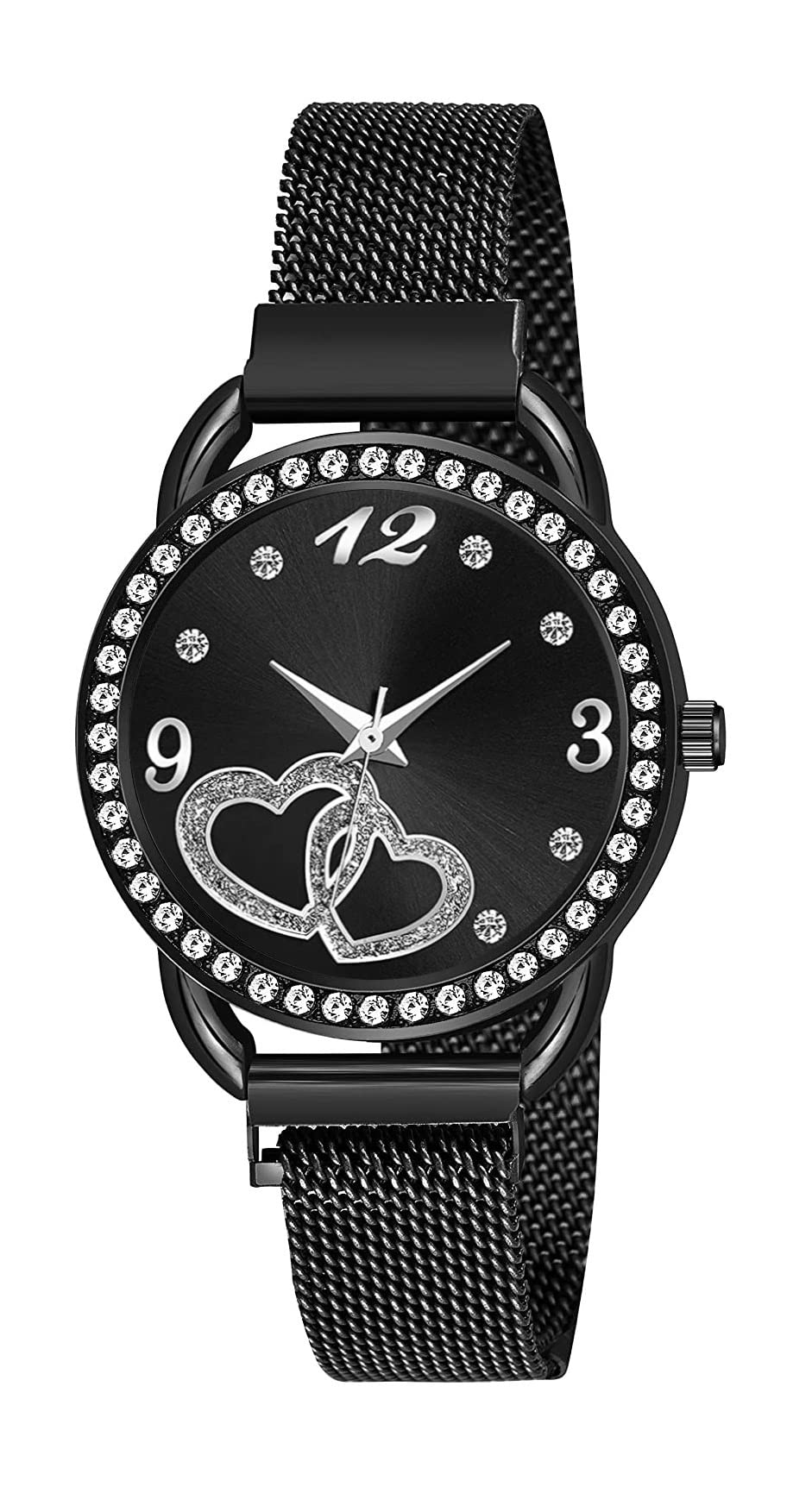 KIARVI GALLERY Casual Analogue Heart Dial Full Diamond Designer Magnetic Metal Strap Analog Girls and Womens Watch (Black) (B09HXX36S9) Amazon Price History, Amazon Price Tracker
