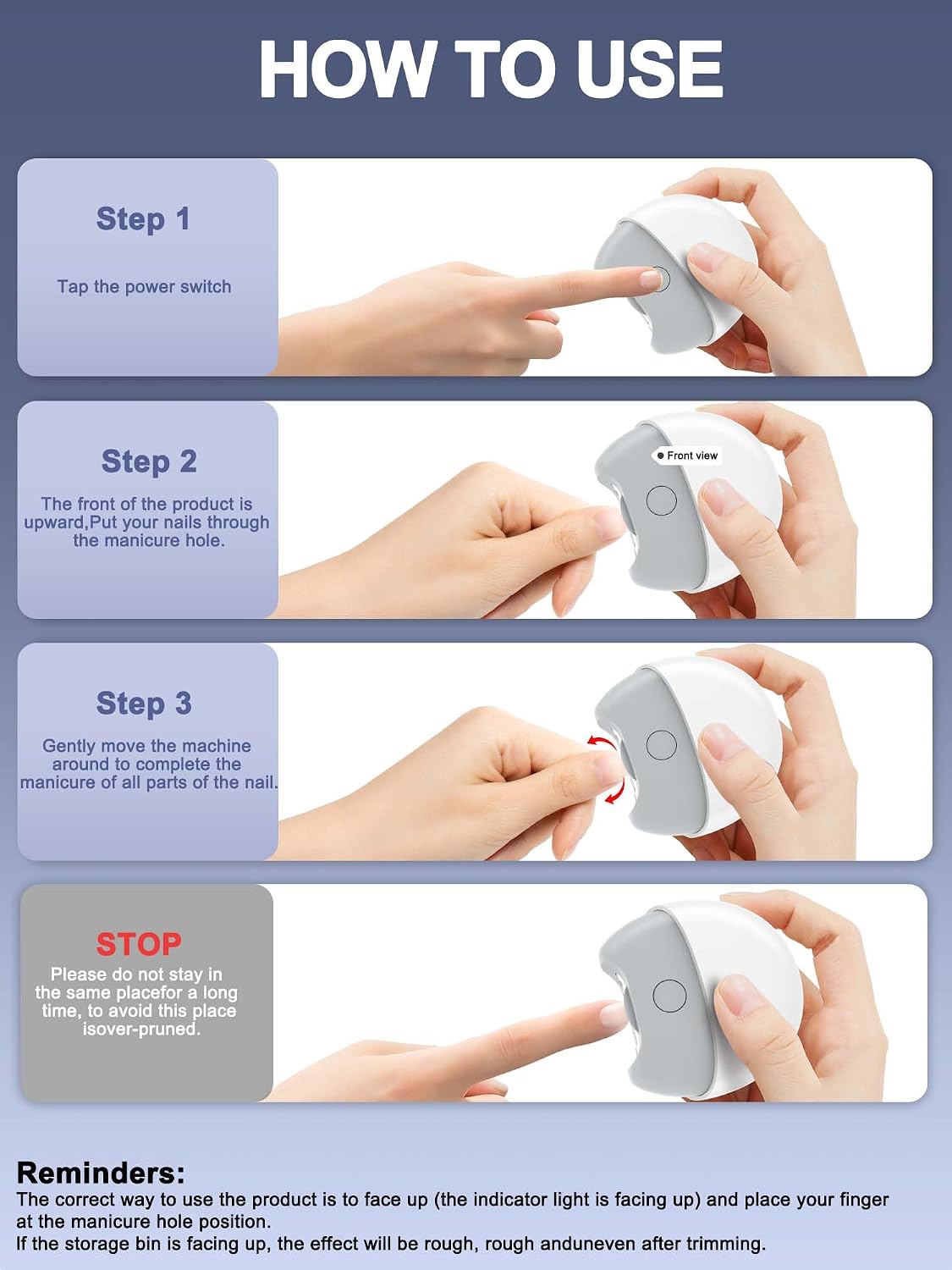 SCAIKTIG Electric Automatic Nail Clipper with Light, 2 Speeds, Magnetic Cover, Nail Scraps Storage, USB Rechargeable, Safety Electric Fingernail Trimmer for Kids, Adult, Seniors, Men, Caregivers,White image 4